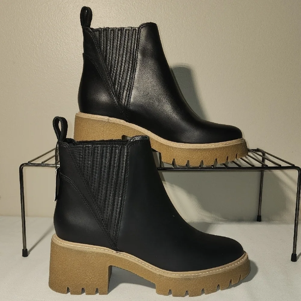 Dolce Vita Black and Tan Ankle Boots with Chunky Sole